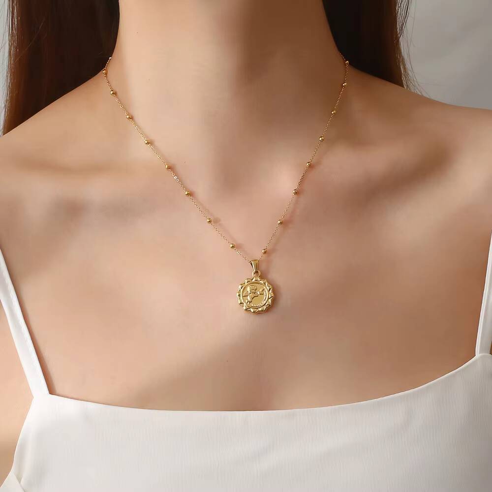 Coin Necklace Delicate - Mulheres delicadas o anjo cupido moeda