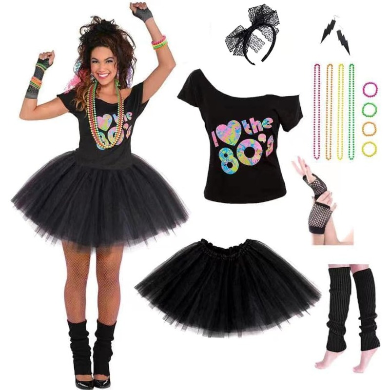 Women Accessories Earrings - Fantasia Feminina Anos 80 com Conjunto