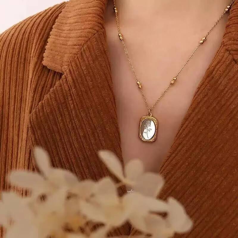 Coin Necklace Delicate - Moda de aço inoxidável rosa flor