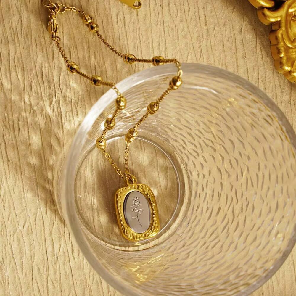Moda de aço inoxidável rosa fl - Coin Necklace Delicate avaliação e preço